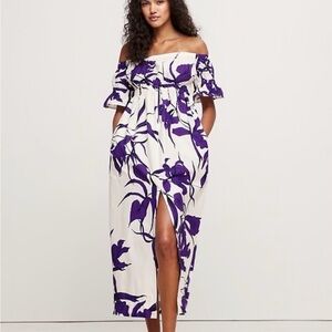 Banana Republic Purple Floral Off-Shoulder Midi Dress